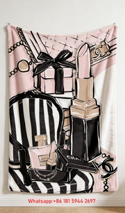 Chanel Pink Beauty & Luxury Accessories Illustration Flannel Sofa Throw Blanket IMG_6762
